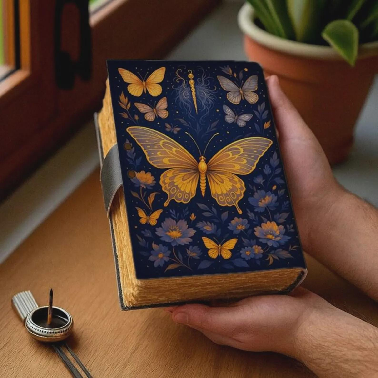 Golden Butterfly Floral Vintage Journal