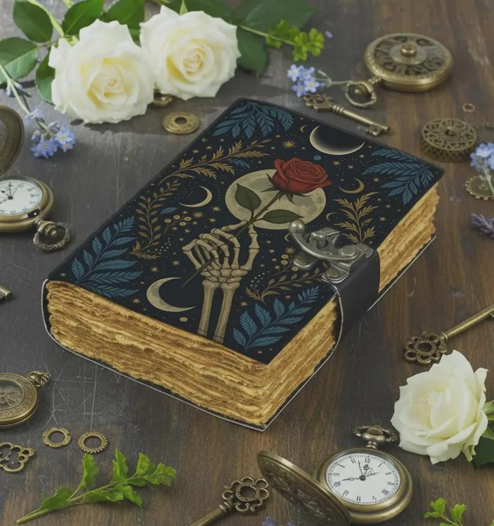 Skeleton Rose Moon Vintage Journal
