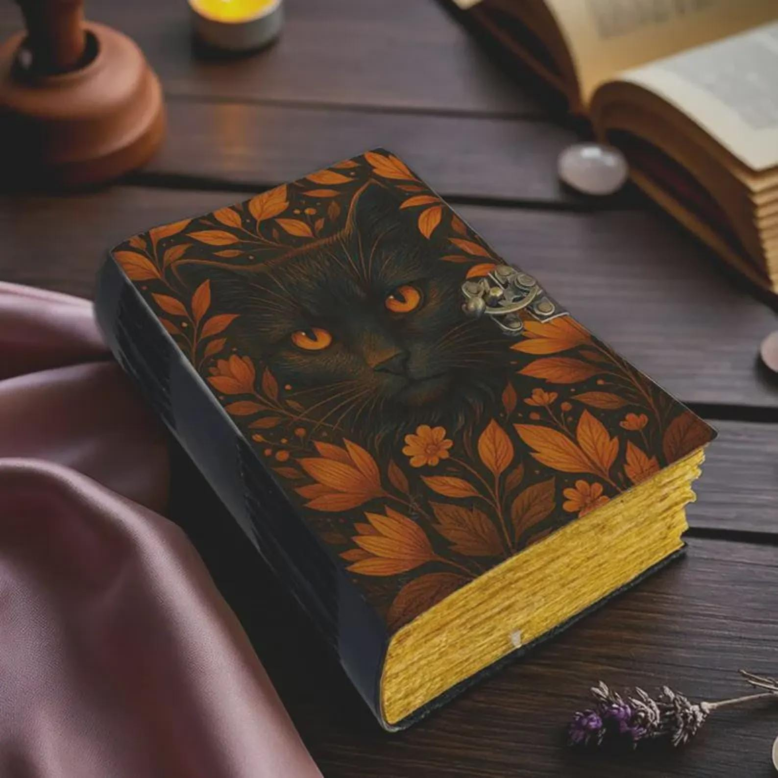 Black Cat Autumn Leaves Vintage Journal - Image 2